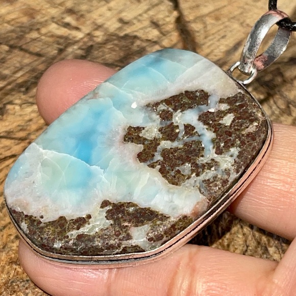 Large Dolphin Stone Large DR Larimar Pendant 2 1/2” - Picture 3 of 16